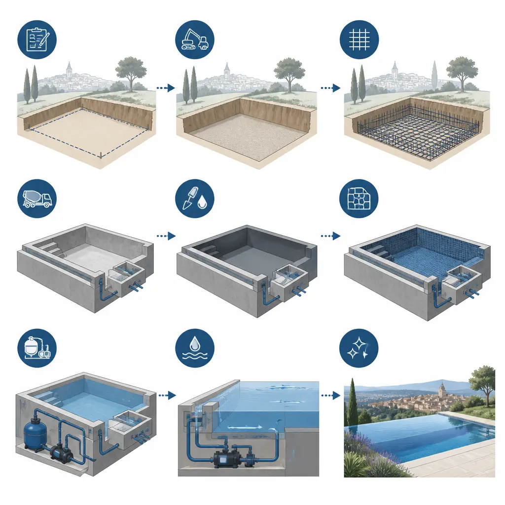 Schéma technique — piscine débordement aix-en-provence